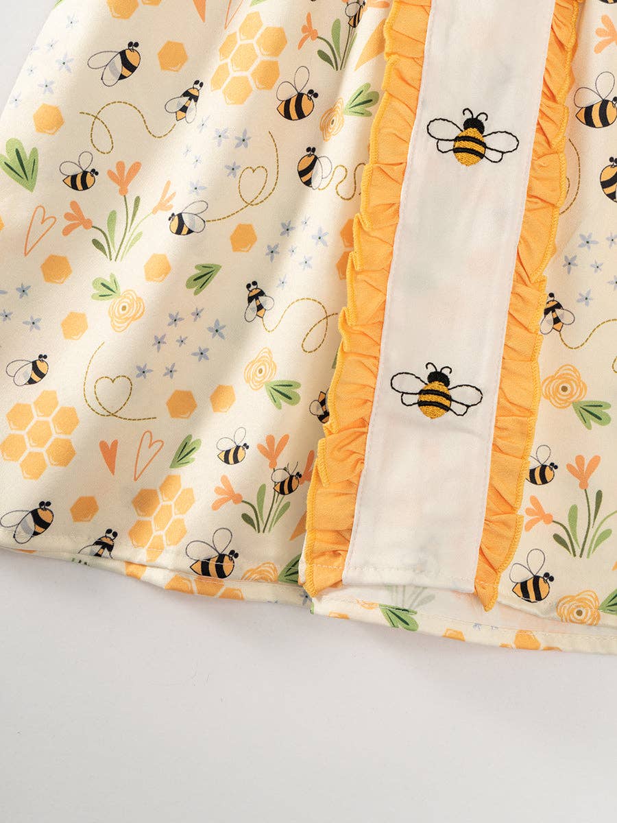 Bee Floral Vintage Ruffle Girl Dress
