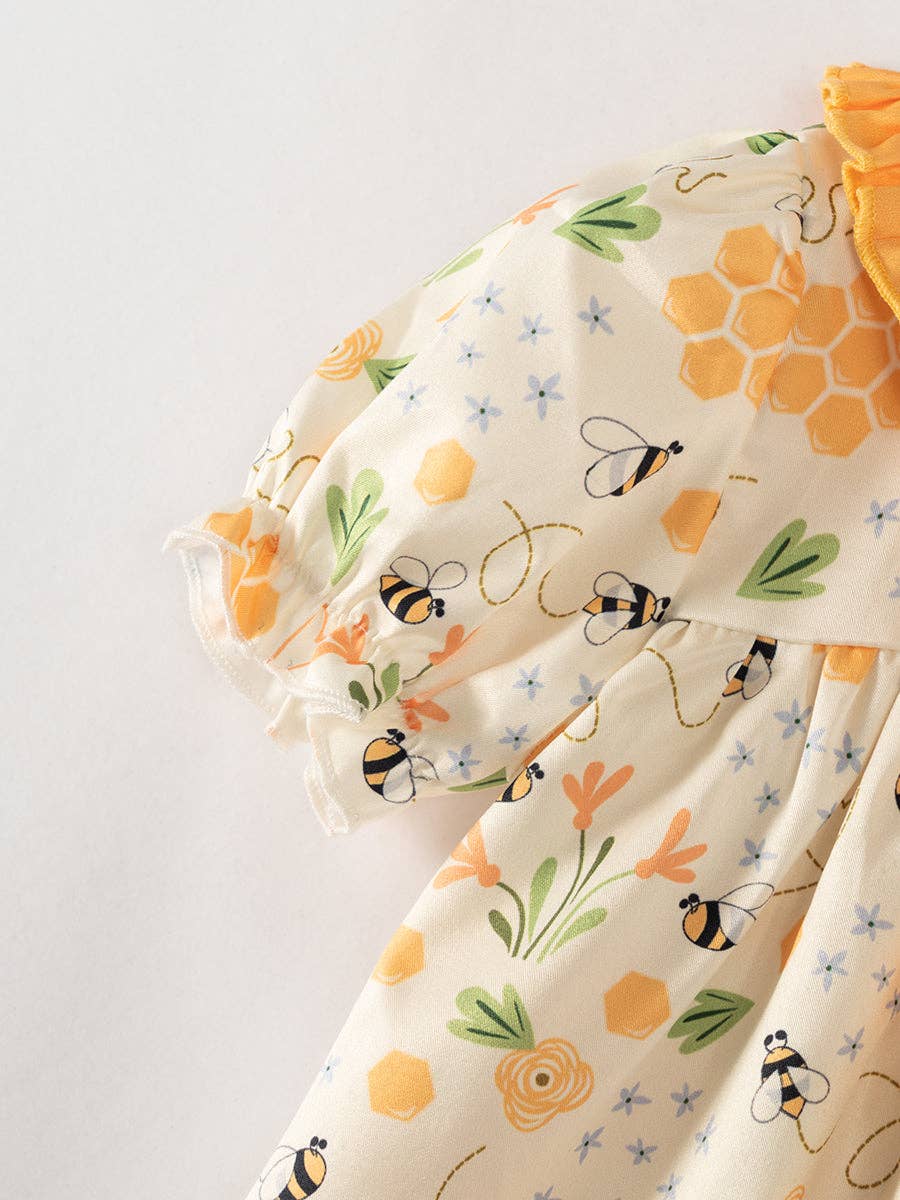 Bee Floral Vintage Ruffle Girl Dress