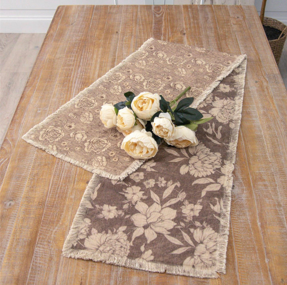 Sepia Floral Reversible Table Runner