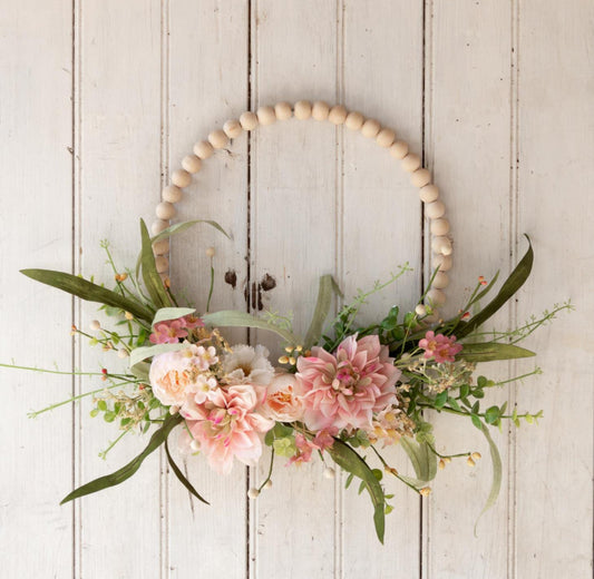 Pink Dahlia Beaded Hoop Wreath