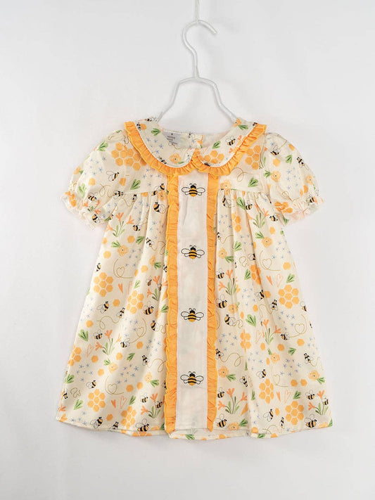 Bee Floral Vintage Ruffle Girl Dress